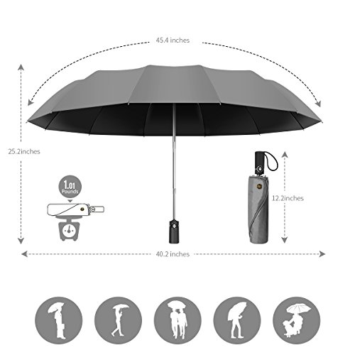 image for 12 Ribs Travel Umbrella Windproof-Compact Umbrella Foldable with Auto 