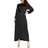 PINUPART Women's Elegant Empire Waist Long Sleeve Satin Maxi Dress