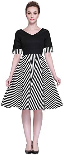 Heroecol Vintage 1950s 50s Dress Style Retro Rockabiily Cocktail V Neck Splice