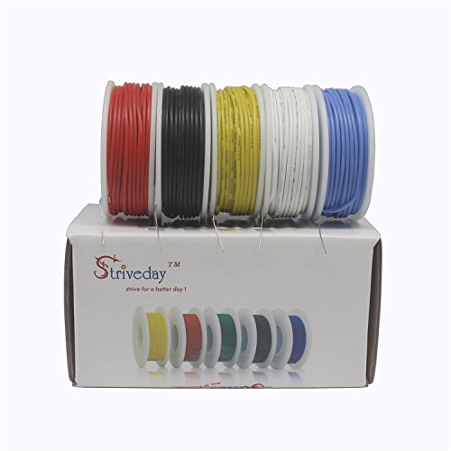 StrivedayTM 22 AWG Flexible Silicone Solid wire Kit box Electric wire 22 gauge Hook Up Wire 300V Cable (19.6ft Each Color)