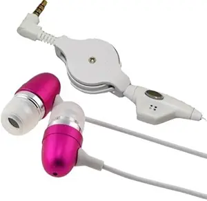 Retractable PINK Sound Isolating Metal Earbuds Wired Headset Earphones with Microphone for iPhone 5S, iPhone 5C, 5, 5G 4S 4 (AT&T, T-Mobile, Alltel, Boost, Virgin Mobile, Sprint, Verizon, Net10, Straight Talk, Cricket, US Cellular, Unlocked)