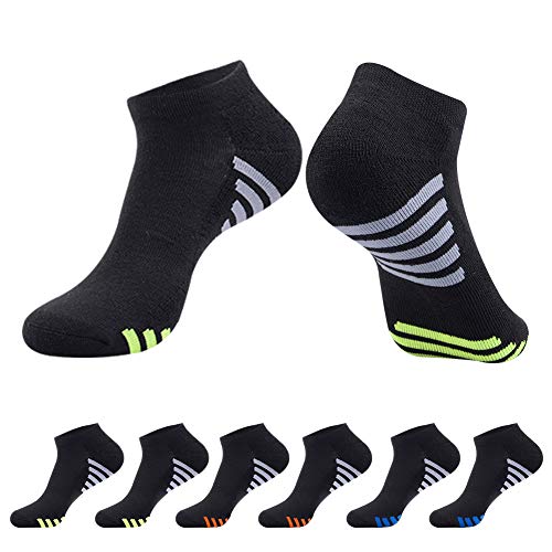 Mens Athletic Low Cut Ankle Socks Cushioned Running Sports Sock for Men 6 Pack,Black,Sock Size 10-13