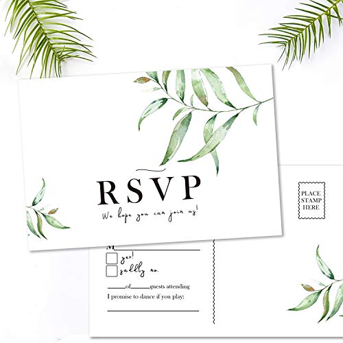50 RSVP Postcards, Rsvp Cards for Wedding, Bridal Shower, Baby Shower, Greenery RSVP Response Cards, 4 x 6 Inches. - Thumbnail 2