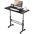 Amztabler Small Standing Desk Adjustable Height, Mobile Stand up Desks with Wheels, 32 Inch Portable Rolling Small Computer Desks, Portable Laptop Desk Office for Home Wood Black