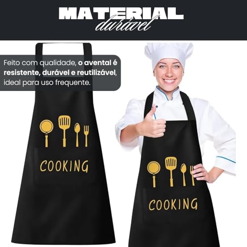 Avental de Cozinha Impermeável com Bolsos Frontais - Avental para Cozinhar Unissex - Ajustável Confortável - Ideal para Limpeza, Churrasco, Lavanderia e Uso Doméstico - UpShop