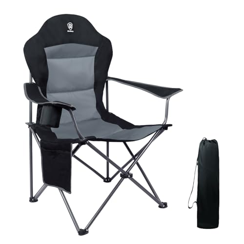 EVER ADVANCED Luxus Campingstuhl Faltbar 160KG Belastbar Ultragroß mit Hoher Rückenlehne, Bequemer Klappstuhl mit Seitentsche & Getränkehalter für Camping Garte