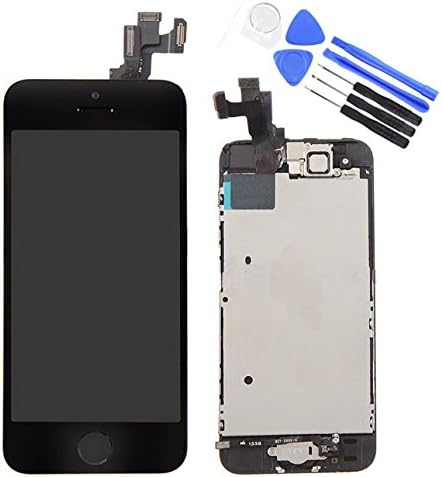 Full Digitizer Assembly for iPhone 5S LCD Display Screen Replacement with Home Button + Front Camera + Proximity Sensor + Ear Speaker + Repair Tools, not for iPhone 5 or 5C (Black)