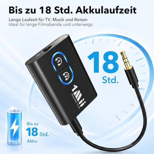 ML300 Bluetooth 5.3 Adapter für TV und Kopfhörer, 2-in-1 Sender Empfänger, Bluetooth Transmitter mit Dual Link, aptX Adaptive/HD Low Latency, 3,5mm Klinke AUX für Stereoanlage