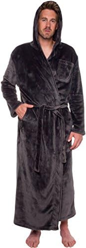 Ross Michaels Mens Robe Hooded Plush Big and Tall - Long Fleece Spa Bath Robe with Hood and Pockets - Gift for Men and Teens