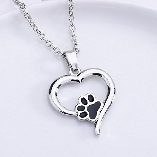 Dog Paw Necklace Jewelry Crystal Rhinestone Love Necklace for Women Hemlock (Silver-1)