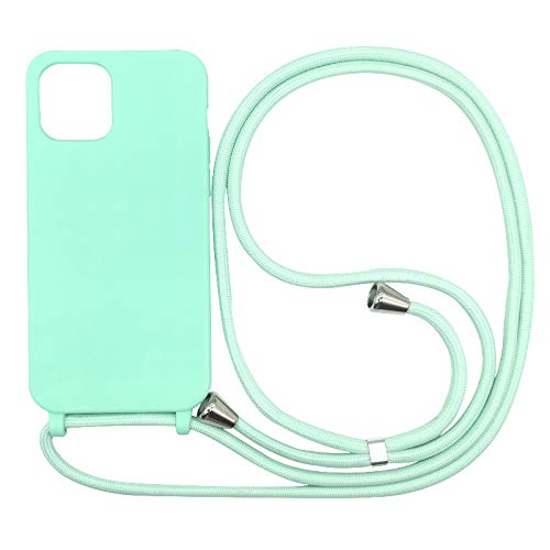 PuYu Zhe Compatible With iPhone 13 Mini Case,Soft Matte Silicone TPU Crossbody Cover with Adjustable Neck Cord Lanyard Strap,Slim Stylish Shockproof Lanyard Case-Mint Green