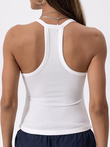 Danysu V Neck Cotton Tank Tops with Built-in Shelf Bra Sleeveless Racerback Fitted Basic Cami Shirts
