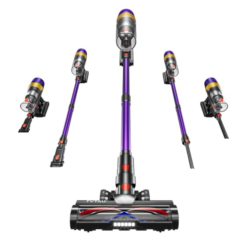 TVTAU Akku Staubsauger Kabellos für Tierhaare, 1,8L mit Display, 55000Pa/620W/75Min Akkusauger, Selbststehender Stielstaubsauger mit Anti-Tangle-Bürste & Wandla