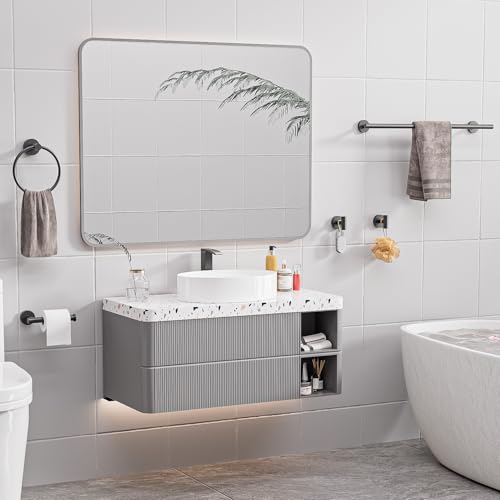 sunzone Bathroom Accessories Set, 5 Pieces Towel Bar, 60 cm Towel Bar, Towel Ring, Bathrobe Towel Hook, Toilet Paper Holder, 304 Stainless Steel, Black