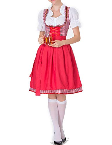 IYOWEL Women German Dirndl Dress Costumes for Bavarian Oktoberfest Halloween Carnival Maid Cotsume (S, Red)