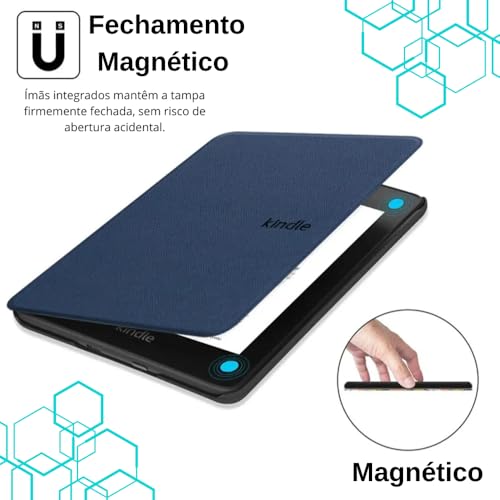 Capa Para Kindle 11ª Geração 2024 e 2022 (C2V2L3 e RS23CV) 6 Polegadas Sistema de Hibernação - Fechamento Magnético (Azul Marinho)