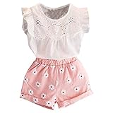 Happy Town 2PCS Set Toddler Kids Baby Girls Outfits Clothes T-Shirt Vest Tops+Shorts Pants(2-6 T) (Pink, 3 T)