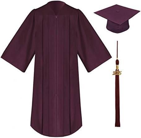 Matte Graduation Gown Cap &amp; Tassel with 2016 or 2017 Year Charm (57 (6'0''- 6'2''), Maroon)