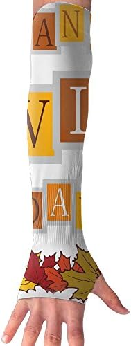 Breathable Ice Silk UV Sun Protection Happy Thanksgiving Holiday Printed Arm Sleeve Finger Hole For Women And Men Outdoor Sports Fishing Hunting Jogging Motorcycling