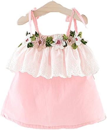 DL MYAN 2 Color Baby Girls Beach Sundress Vestidos Sleeveless Sling Dress (6M-9M, Pink)