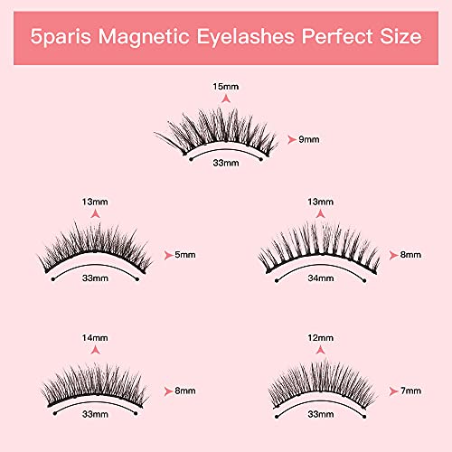 5 Pairs Magnetic Eyelashes with Eyeliner Kit, Shinyevfd Upgraded 3D Magnetic Lashes Pack Natural Look with Tubes Magnetic Eyeliner Kit & Unique Applicator Tool