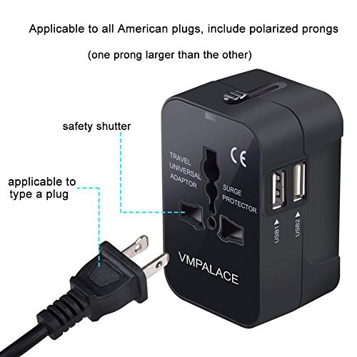Travel Adapter, VMpalace Worldwide All in One Universal Power Converters Wall AC Power Plug Adapter Power Plug Wall Charger with Dual USB Charging Ports for USA EU UK AUS Cell phone laptop