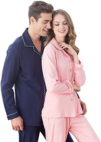 Keucas Womens Mens Matching Couples Pajamas Cotton Long Sleeve Pjs Set Pink Medium