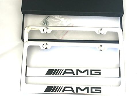 MAX WHOLESALE Stainless Steel AMG License Plate Frame Rust Free With Bolt Caps For Mercedes Benz Cover (2-Chrome)