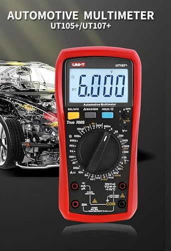 UNI-T UT107+ Digital Automotive Multimeter TRMS 6000 Counts 1000V 20A AC/DC Voltmeter Ammeter 12V Battery Tester Accurately Measure Pulse Width Dwell Angle RPM Duty-Cycle Capacitance For Automotive