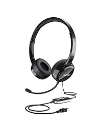 Mpow - Auriculares USB con conector jack de 0.138 in y micrófono de cancelación de ruido, auriculares Skype con almohadilla para auriculares de ajuste cómodo, control de volumen en línea para PC portátil teléfono móvil