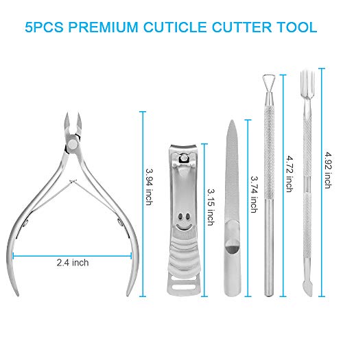 【UPGRADED VERSION】5PCS Cuticle Trimmer Set contains Cuticle Pusher Nail clipper, Professional Grade Stainless Steel Cuticle Nipper, Premium Sharp Blade Cuticle Cutter Pedicure Tool, Comfortable Grip - Thumbnail 5