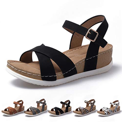 image for Dasuy Womens Soft Bottom Espadrille Sandal Platform Wedge Buckle Ankle