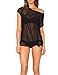May&Maya Women's Sheer Mesh Asymmetry Hem Top (S, Black)