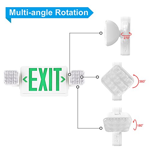 SPECTSUN Exit Sign with Emergency Light, Green Emergency Exit Lights with Battery Backup - 6 Pack, Emergency Exit Sign Battery Backup/Emergency Exit Light/Lighted Exit Sign Battery