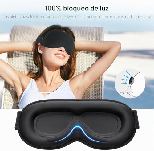 Máscara de Sono Gritin para Mulheres e Homens, Máscara de Sono Anti-Luz Sem Pressão Ocular - Design Ergonómico 3D para Pestanas e Movimentos Oculares, Ultrasoft & Máscara de Sono Confortável