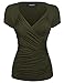 Zeagoo Women's Cross-front V Neck Ruched Cap Sleeve Blouse, XX-Large, Dark Green