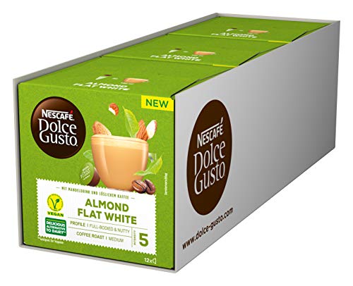 NESCAFÉ Dolce Gusto Almond Flat White, 36 Kaffeekapseln (vegan, mit Mandeldrink), 3er Pack (3 x 12 Kapseln)