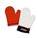 Detachable Silicone Oven Mitt - Oven Mitts with Quilted Cotton Lining -1 Pair of Professional Heat Resistant Potholder Gloves - Washable - Red
