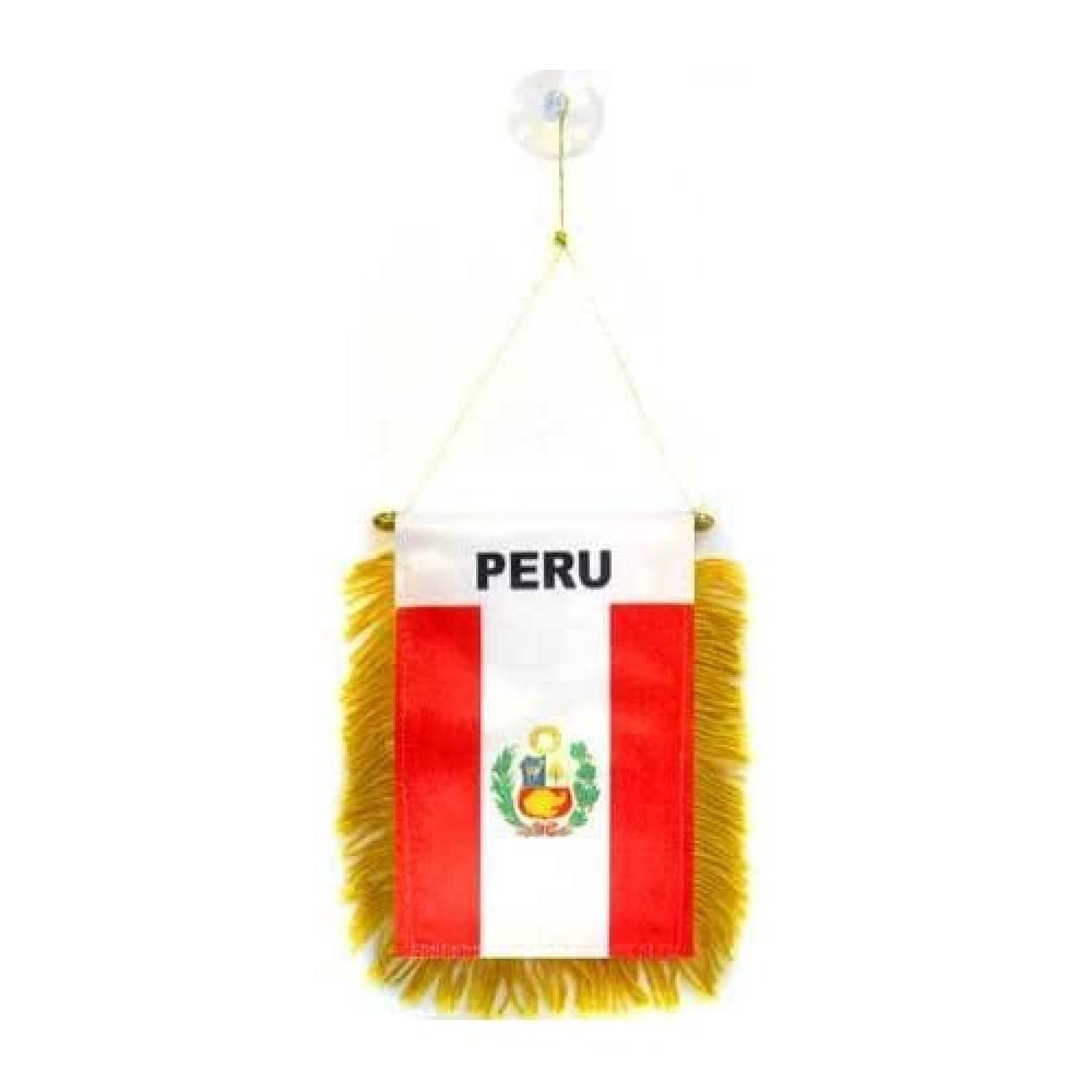 AZ FLAG - Peru Mini Banner - 6'' x 4'' - 100% Polyester Peruvian Small Pennant for Car - Double-sided Flag with Suction Cup Hanger