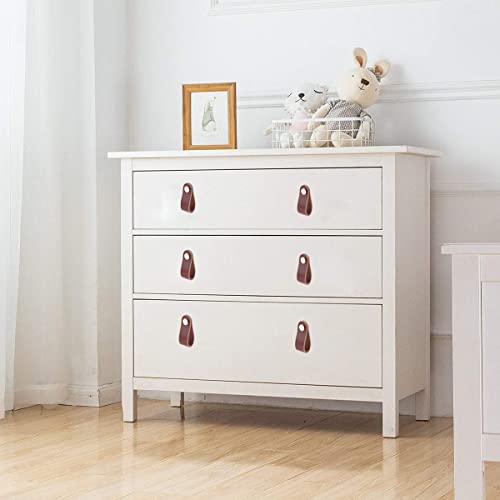 SAUYRASY Leather Dresser Knobs,6 Pack Knobs for Dresser Drawers, Leather Drawer Pulls for Cabinet, Doors and Drawers (Brown)