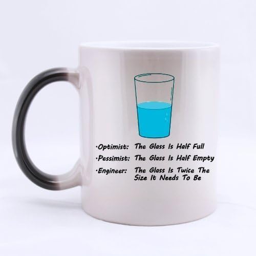11 Ounce- Novelty Funny Engineer Engineering Joke Mug, Optimist Pessimis Engineer Color Changing Mug Morphing Coffee Mug Cup - Great Gift Item for Anyone/Christmas/Birthday-by Steel rose