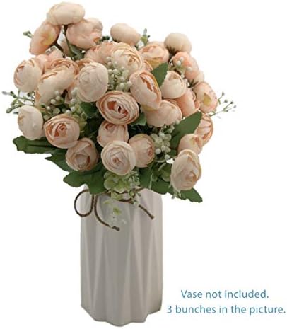 The elegant camellia, artificial fake silk plastic floral flowers bouquet, 3 bunches Real Touch Romantic Element for Wedding, Home Decor, Dinning Table Centerpieces, Party, Garden Decoration CreamPink