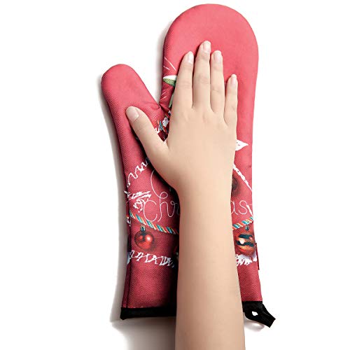 Win Change Oven Mitts and Potholders Christmas-Pot Holders and Oven Mitts Heat Resistant with Recycled Cotton Infill Silicone Non-Slip Cooking Gloves for Cooking Baking Grilling (4-Piece Set) (Red)