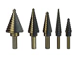 Titanium HSS Step Drill Bits Set with 1/4-Inch and 3/8-Inch Shanks By HILLO, SAE, 5-Piece with Aluminum Protective Case
