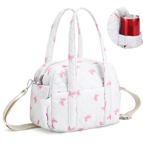 Photo 1 of Zhehao Cute Lunch Bag for Women Quilted Insulated Lunch Box with Shoulder Strap Back to School Crossbody Coquette Leakproof Cooler Tote Bag for Adult Teacher Work Travel Outdoor Picnic(Pink Bow)
