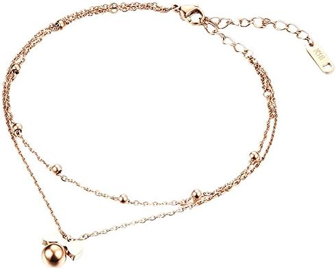 Anklet Braclets,Girls 18K Rose Gold Plated Double Chain Bowknot Shaped Adjustable Ankle Bracelets Foot Jewelry