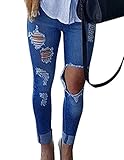 Burvogue Women's Blue Denim Jeans Skinny Distressed Pants