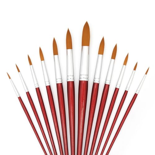 Kit com 12 Píncéis para Pintura Artesanato, Pincel Artisticos Redondos Ponta Fina Tinta óleo Aquarela Acrílico Esmalte Vinil e Tinta Guache Pode ser Usado por Crianças e Adultos Premium