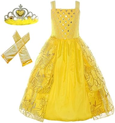 American Vogue Girls Princess Belle Dress up Costume &amp; Accessory Play-Set (9-10 Years, Medallion Yellow)