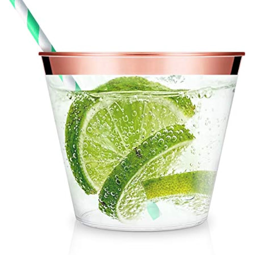 Rose Gold Plastic Cups 9oz. Pack Of 100 Color Hard Clear Stylish And